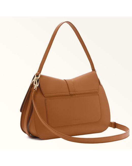 Furla Brown Flow Henkeltasche Brandy Claris Lux-Kalbsleder Mit Intarsie Damen