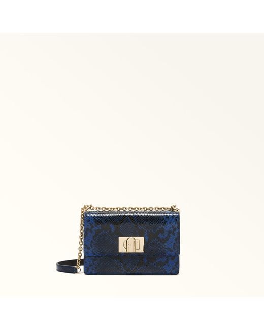 Furla Blue 1927 Crossbody Mini Toni Capra Leather With Print Aspide Lux
