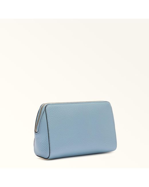 Furla Blue Camelia Cosmetic Case Toni Carta Da Zucchero Eracle Grained Calf Leather With Orsi Neve Print