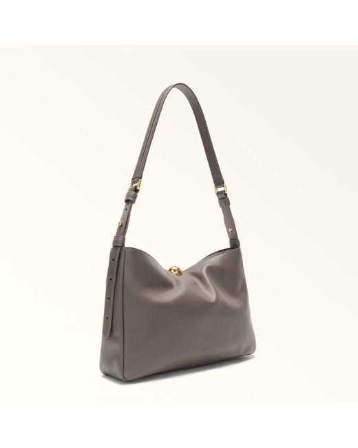 Furla Gray Sfera Soft Shoulder Bag Urban Verona Calf Leather