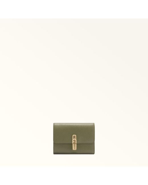 Furla Green Iride Compact Wallet Avocado Textured Leather