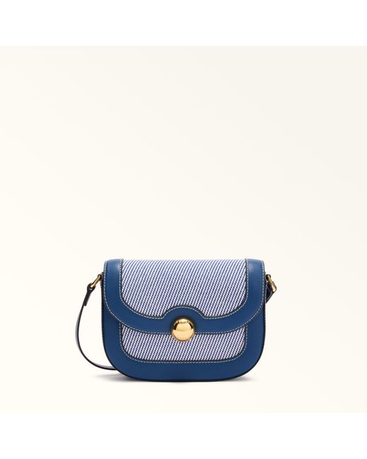 Furla Blue Moonlight Crossbody Toni Canvas Fabric + Sidney Calf Leather