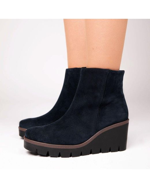 Gabor Blue Utopia Wedge Heel Ankle Boots