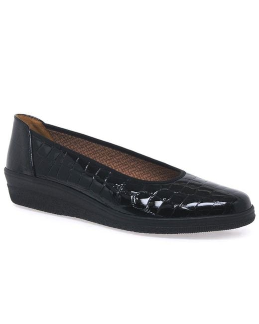 Gabor Blue Piquet Wide Fit Ballerina Pumps