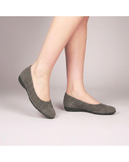 Gabor Gray Ruffle Punched Detail Casual Shoes Colour: Wallaby (Fumo)