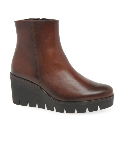 Gabor Brown Utopia Wedge Heel Ankle Boots