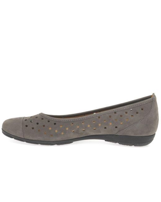 Gabor Gray Ruffle Punched Detail Casual Shoes Colour: Wallaby (Fumo)