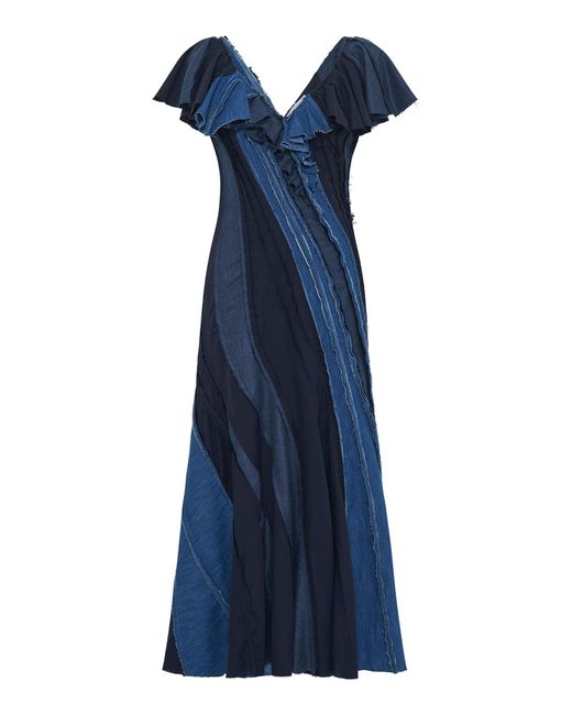 Gabriela Hearst Blue Osmin Patchwork Midi Dress
