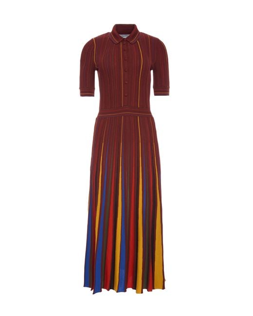 Gabriela Hearst Red Calypso Pinstripe Knit Midi Dress Burnt Sienna Merino Wool