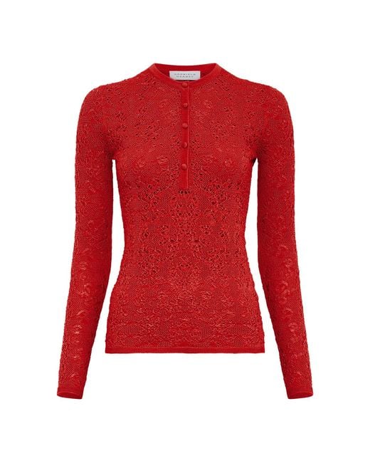 Gabriela Hearst Red Gaviran Lace Knit Henley