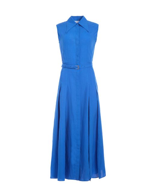Gabriela Hearst Blue Durand Pleated Maxi Shirtdress