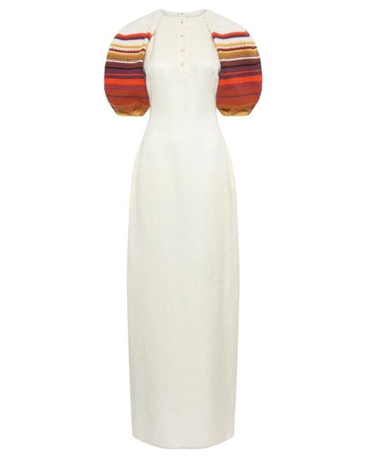 Gabriela Hearst White Nomo Crochet Puff Sleeve Maxi Dress