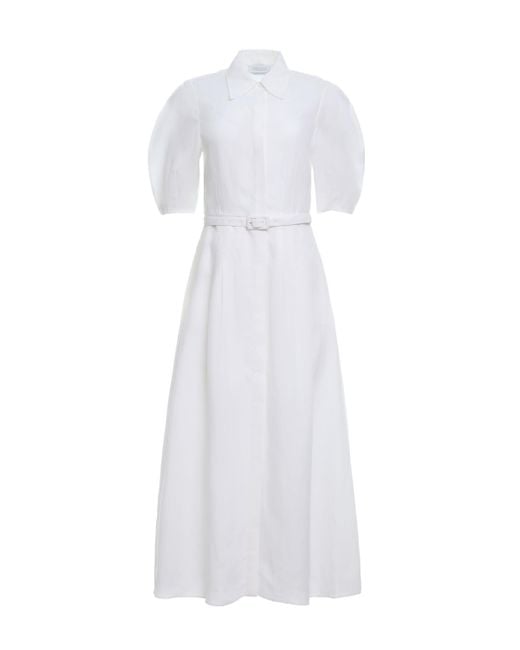 Gabriela Hearst White Maude Pleated Midi Shirtdress