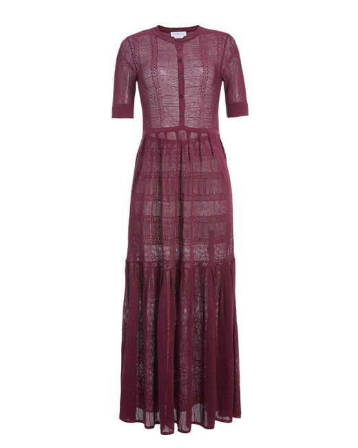 Gabriela Hearst Purple Iris Pointelle Knit Pleated Maxi Dress With Slip