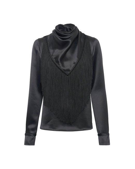 Gabriela Hearst Black Anderson Fringe Scarf Top