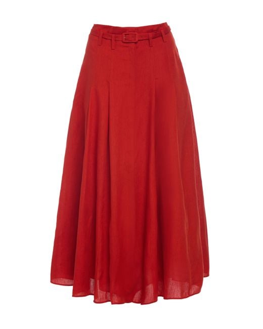 Gabriela Hearst Red Dugald Pleated Midi Skirt