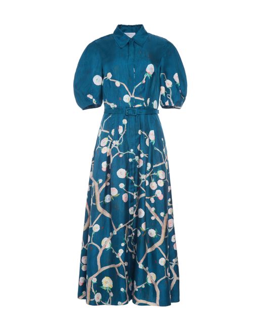 Gabriela Hearst Blue Maude Pleated Midi Shirtdress