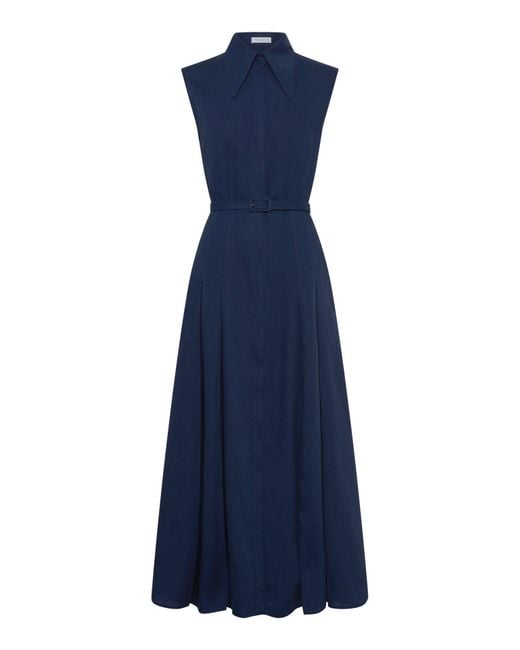 Gabriela Hearst Blue Durand Pleated Maxi Shirtdress