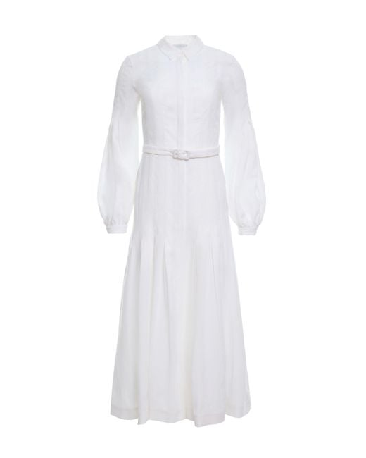 Gabriela Hearst White Aleka Pleated Midi Shirtdress