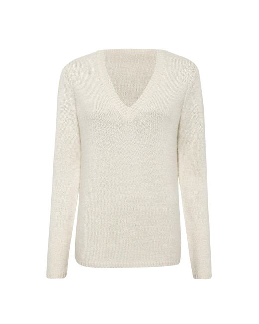 Gabriela Hearst White Isiah Knit V-Neck Sweater