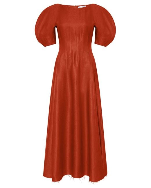 Gabriela Hearst Red Ranya Puff Sleeve Maxi Dress