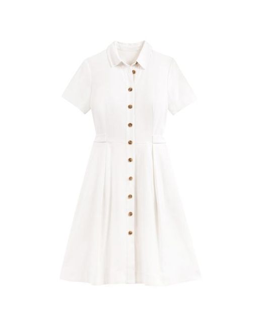 Lin ChemiseManches MélangéFemme Coloris Robe De Blanc Courtes drthsQ