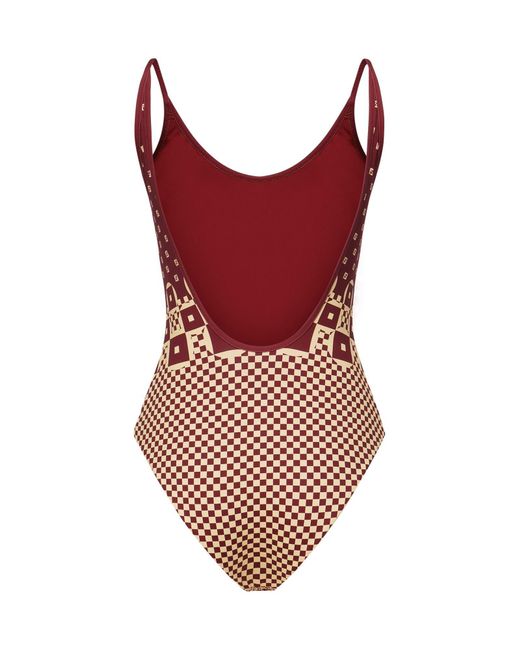 Costume Intero Con Stampa Micro Patchwork di Fendi in Red