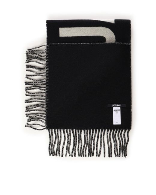 Sciarpa Con Frange E Logo di Jacquemus in Black