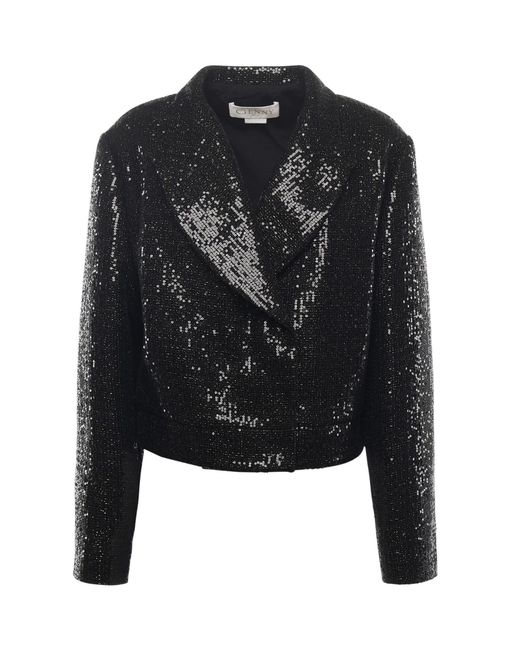Giacca Cropped Con Paillettes di Genny in Black
