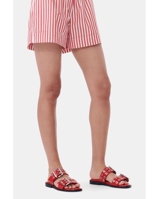Ganni Red Feminine Buckle Two-Strap Sandals