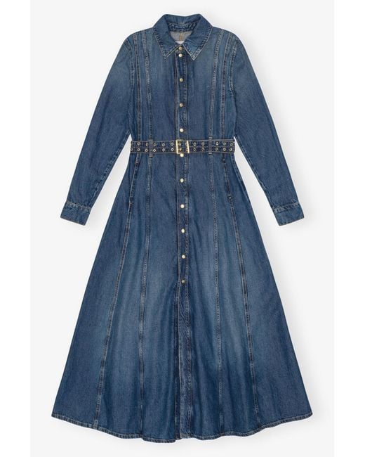 Ganni Blue Belted Maxi Dress