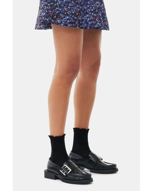 Ganni Blue Feminine Buckle Loafers