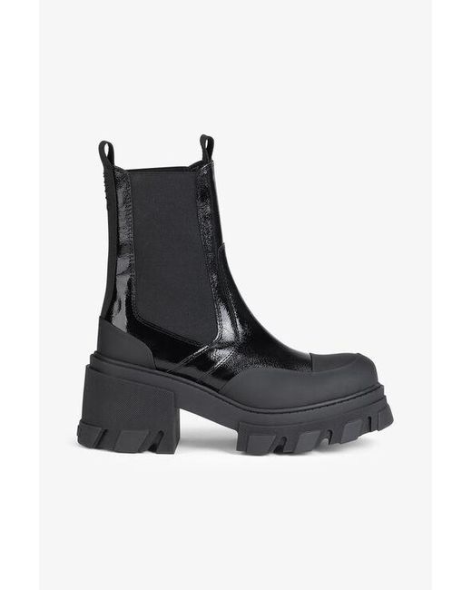 Ganni Black Cleated Platform Mid Chelsea Boots