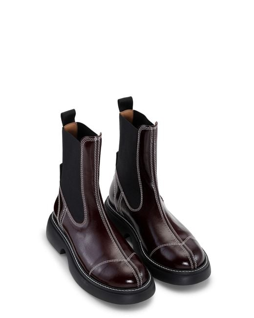 Bottes Burgundy Everyday Mid Chelsea Taille 43 Polyestere/Polyestere Recyclé Ganni en coloris Brown