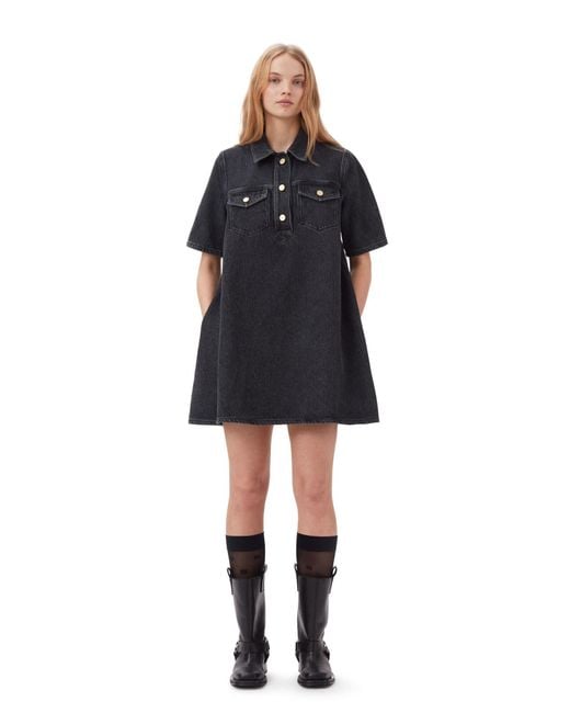 ganni heavy denim mini dress Ganni LIGHT PINK OVERDYED HEAVY DENIM MINI DRESS Shop at the Mix