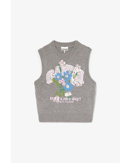 Ganni Gray Vest With Flowers