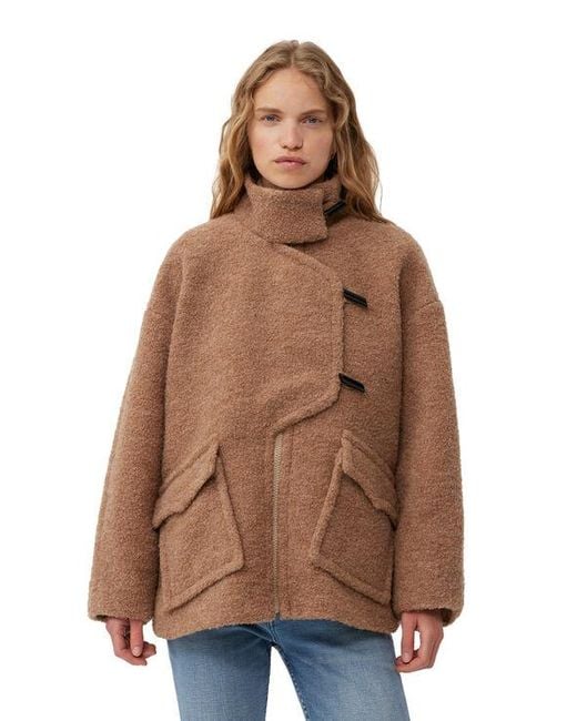 Ganni Bouclé Wool Jacket in Brown | Lyst