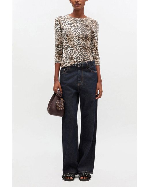 Ganni White Leopard Rib Long-Sleeve