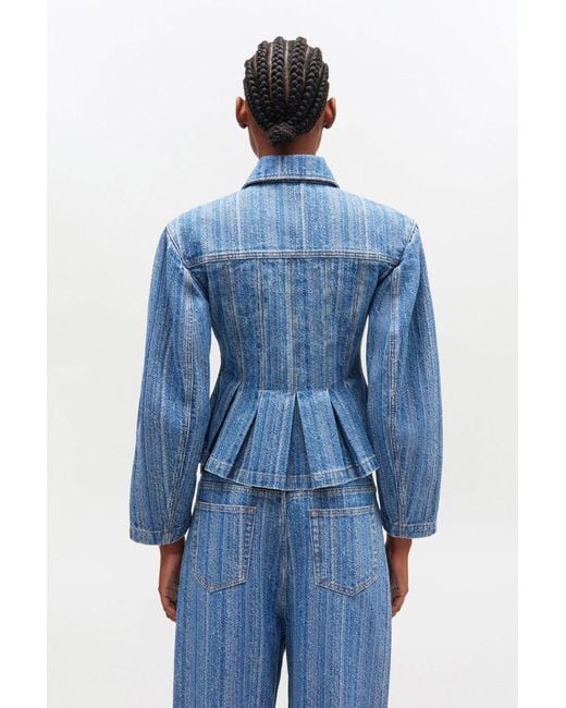 Ganni Blue Striped Denim Pleated Jacket