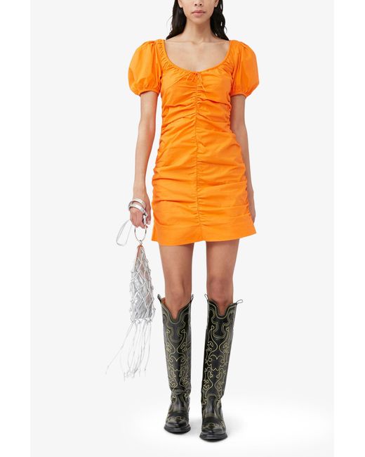 Ganni Orange Cotton Poplin Mini Dress