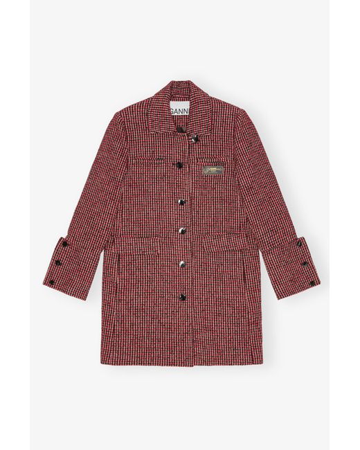 Ganni Red Check Midi Jacket