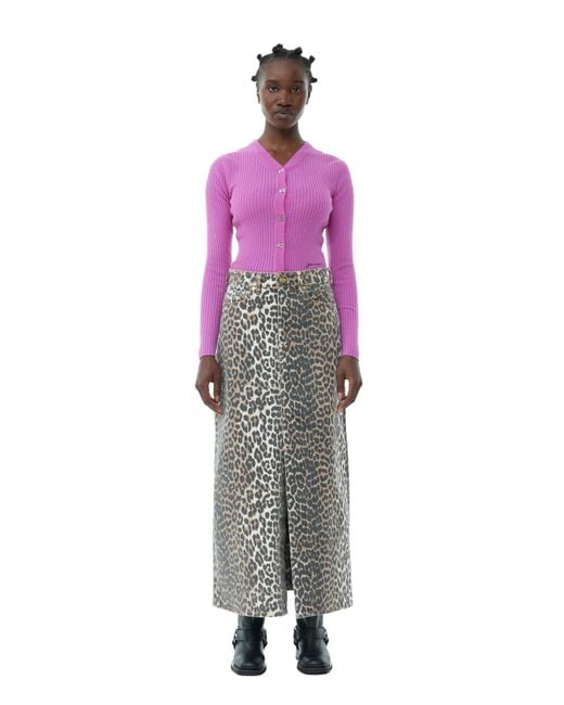 Ganni Purple Denim Maxi Slit Skirt
