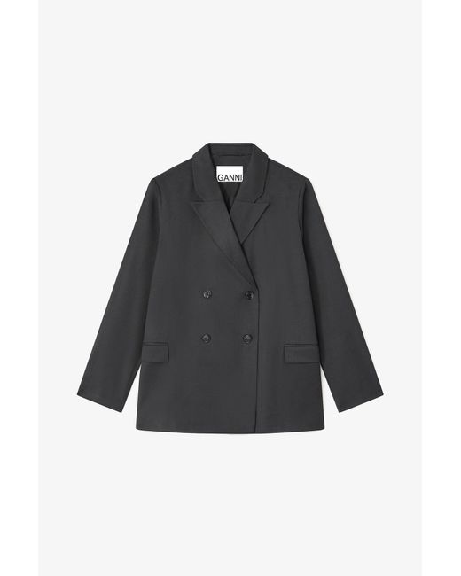 Ganni Black Double-Breasted Wool Blazer