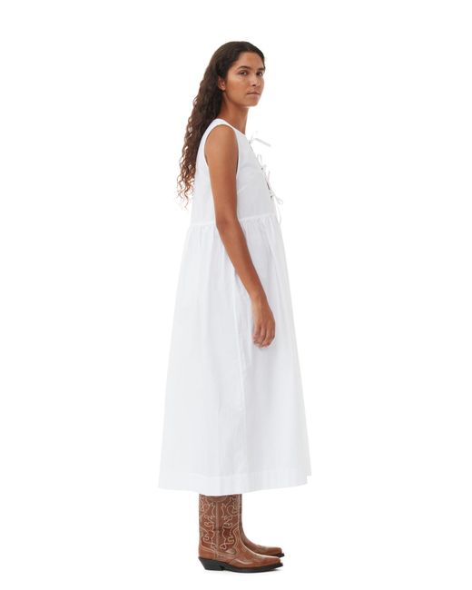 Ganni White Sleeveless Cotton Poplin Midi Dress