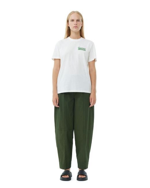 Pantalon Green Cotton Crepe Elasticated Curve Ganni