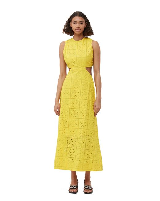Ganni Zweiteiliges Lochstickerei-Kleid in Gelb | Lyst DE