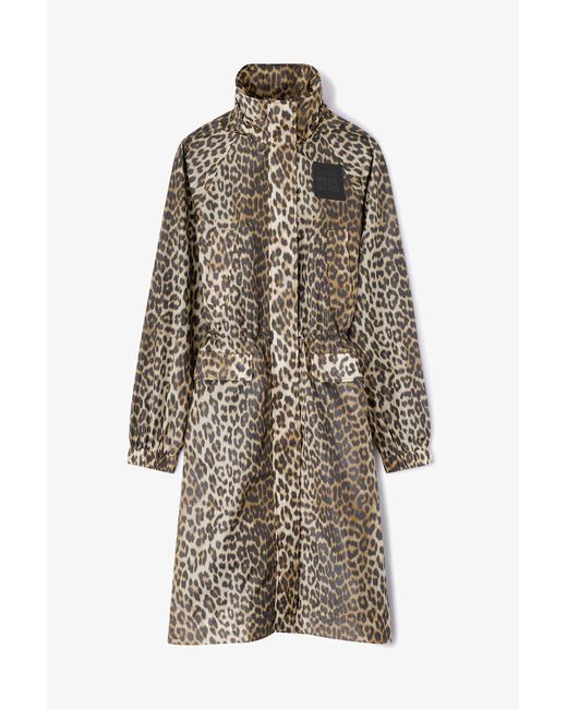 Ganni Multicolor Leopard Nylon Parka Coat