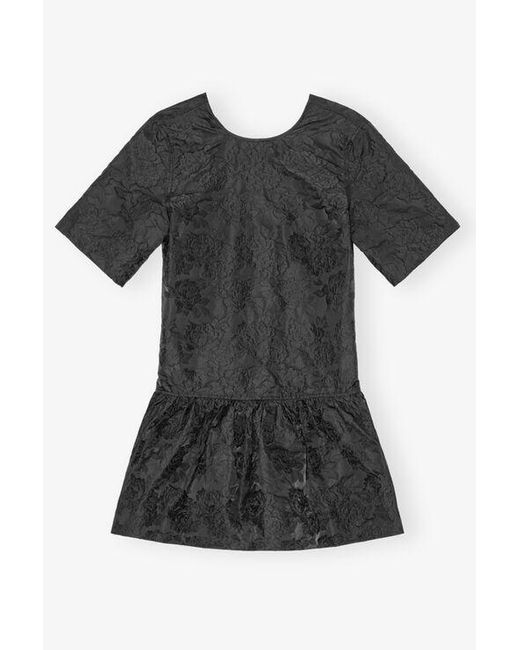 Ganni Black Botanical Jacquard Open-Back Mini Dress