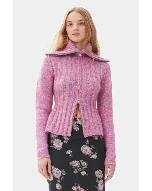 Ganni Pink Highneck Zip Cardigan