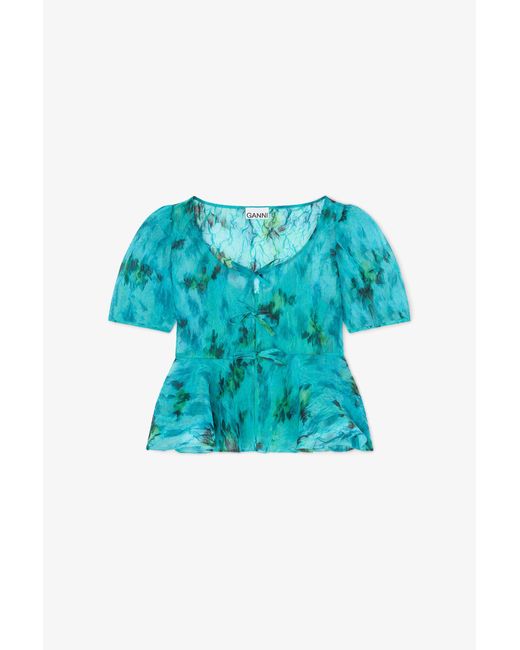 Ganni Blue Peplum Blouse